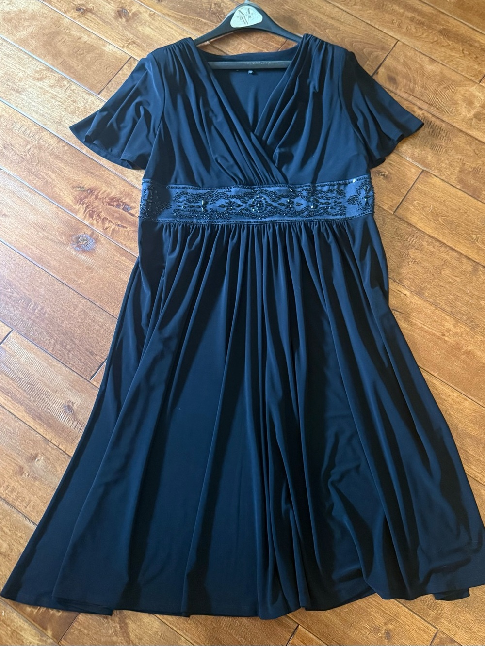 Vintage Jones New York Elegant Black Evening Dress with Beaded Waistband